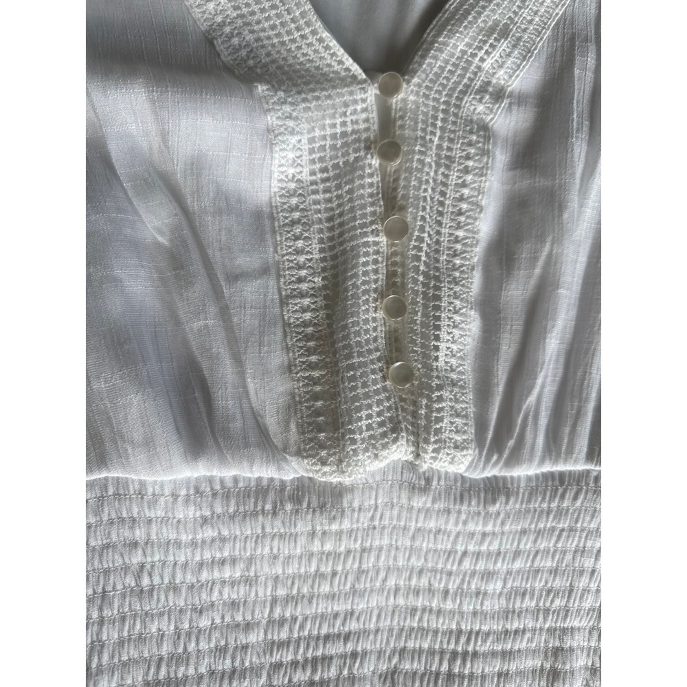 JOIE‎ White Tiered Midi Dress Smocked Waist Crochet Lace Fall Wedding Large - Picture 8 of 11